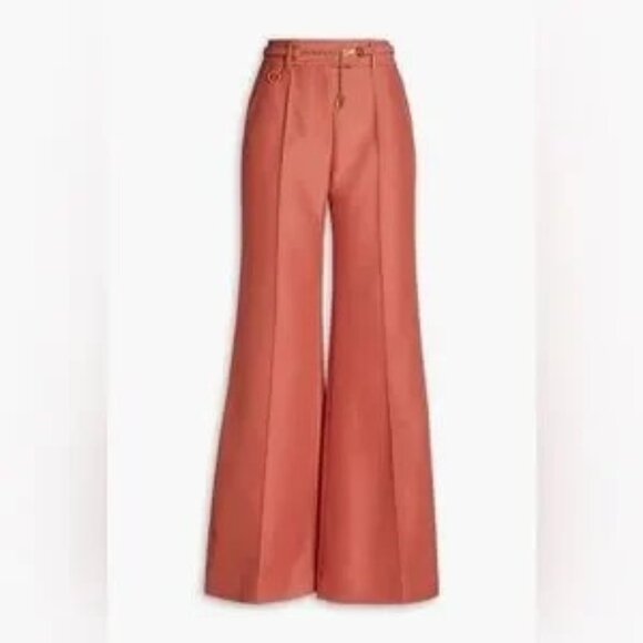 Zimmermann Pants - Zimmermann Kaleidoscope Brick Wool Wide Leg Pants with Belt Size 0